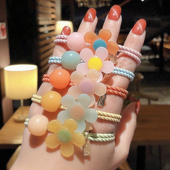 Small Fresh Hair Rope  Ute  Olored Flowers  R Fairy Knotted Hair Rope Gi  Heart Tie Head Rubber Band Hair Ring-blue