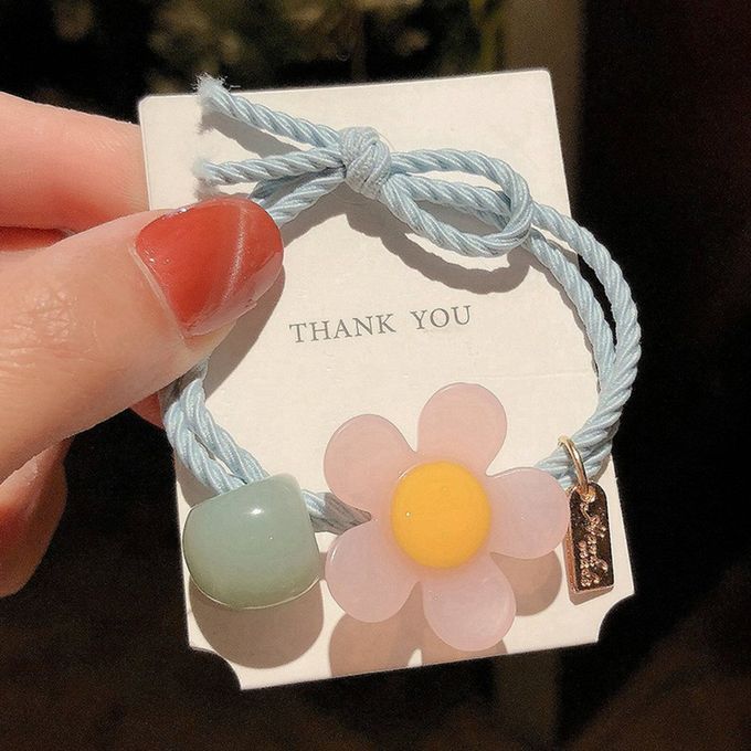 Small Fresh Hair Rope  Ute  Olored Flowers  R Fairy Knotted Hair Rope Gi  Heart Tie Head Rubber Band Hair Ring-blue