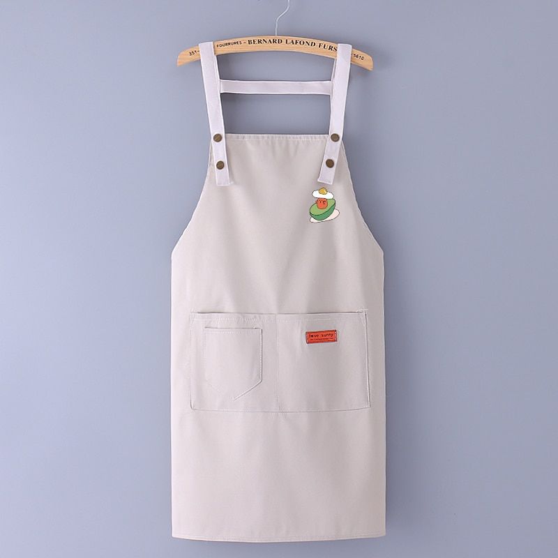 Wipeable Cute Kitchen Household Cooking Baking Apron Waterproof Oil-Proof Adult Waist Fashion Coffee Nail Shop Wipe Hand Apron Grey Avocado
