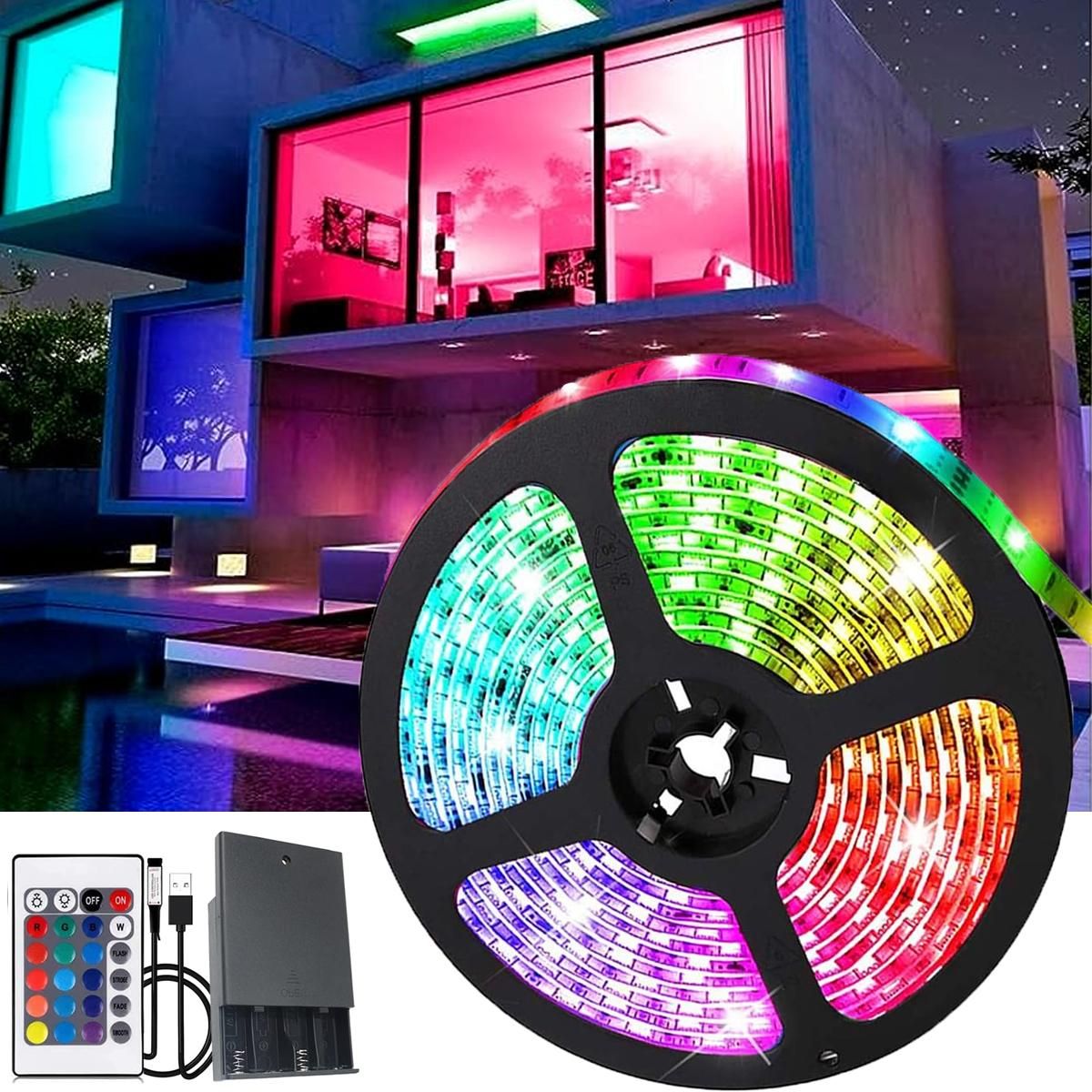 USB LED Strip Lights Kit 5M/ 16.4ftLED Light Strips, Color Changing TV Backlights with Remote, RGB Lighting for TV, PC, Monitor, Home Theater, DIY Decoration
