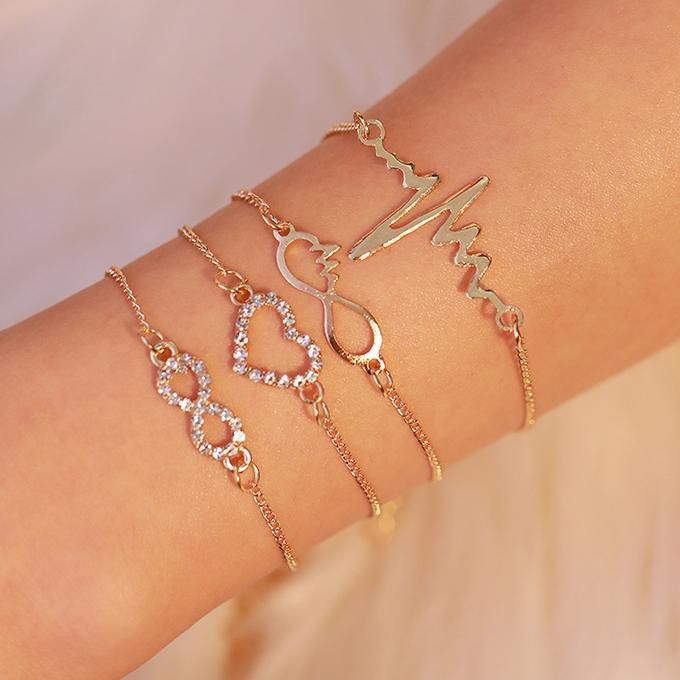 Bracelet For Best Friends Women 4pcs Heartbeat Chain Wrap Strand Bracelet Set
