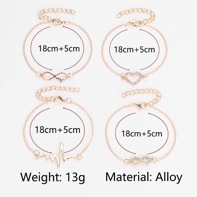 Bracelet For Best Friends Women 4pcs Heartbeat Chain Wrap Strand Bracelet Set