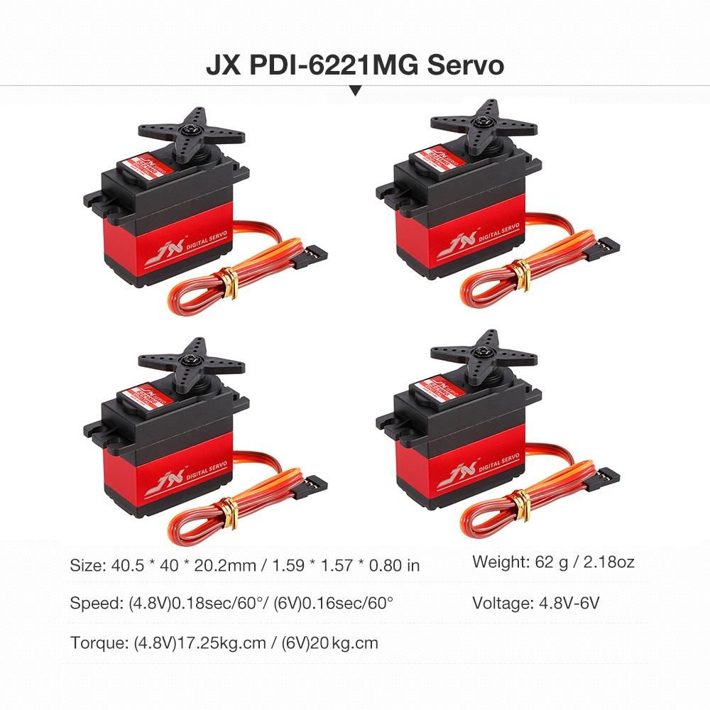 4pcs JX PDI-6221MG Metal Gear Digital Servo 20kg Torque Aluminums Case for 1:10 1:8 RC car BUGGY TRUCK