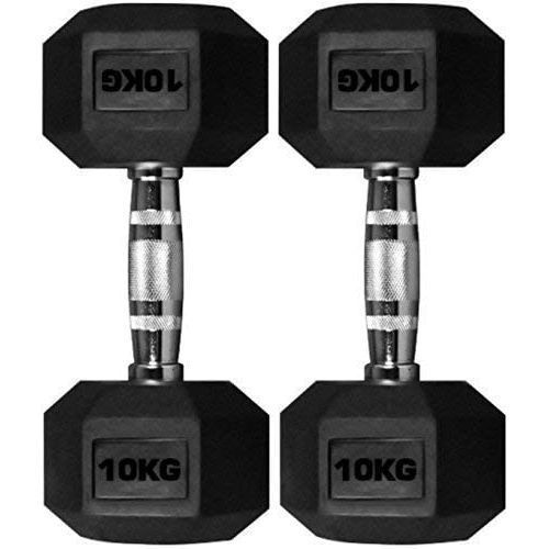 Hexagon Rubber Coated Pure Iron Fixed Weight Lifting Dumbbell Pair Of 10kg