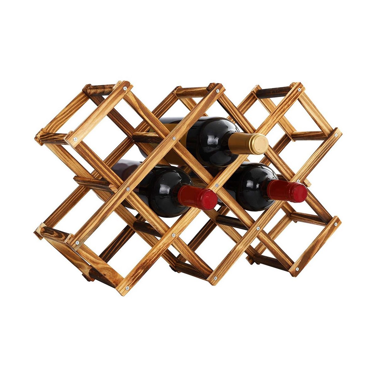 10 Bottles Capacity Foldable Standing Wooden Countertop  Racks