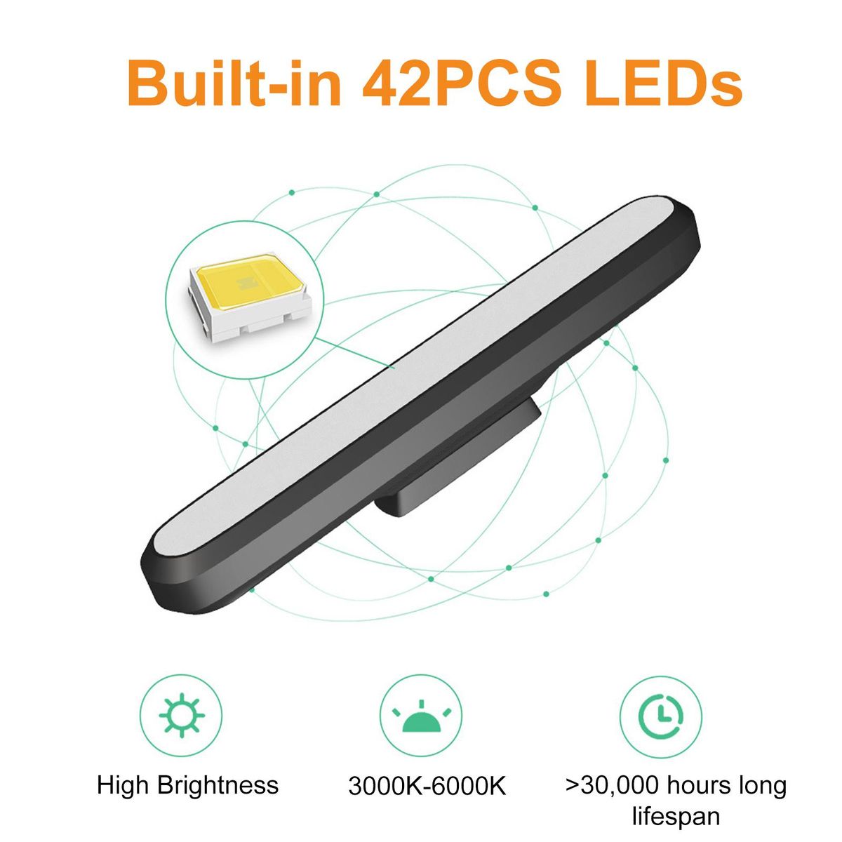 42 LEDs Cabinet Lamp Night Beside Light with Controller Sensitive Touching Control/ 3 Colors Changing/ Dimable Brightness Adjustable/ 10Mins&30Mins Timing Timer/ Adsorption Base for Bedroom/ Living Room/ Study Room/ Kids Room