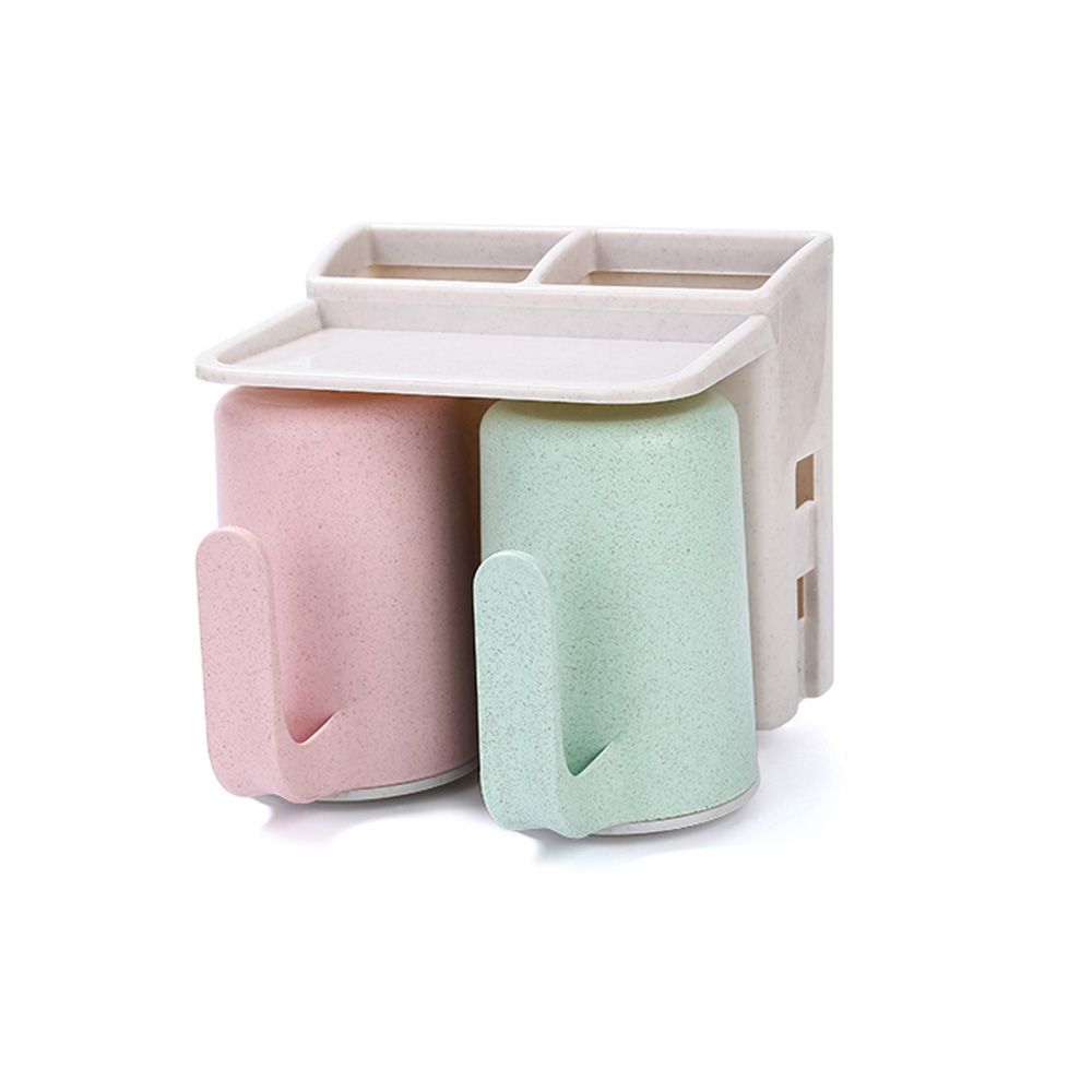 Self Adhesive Natural Wheat Straw Cup Hanger With Toothbrush