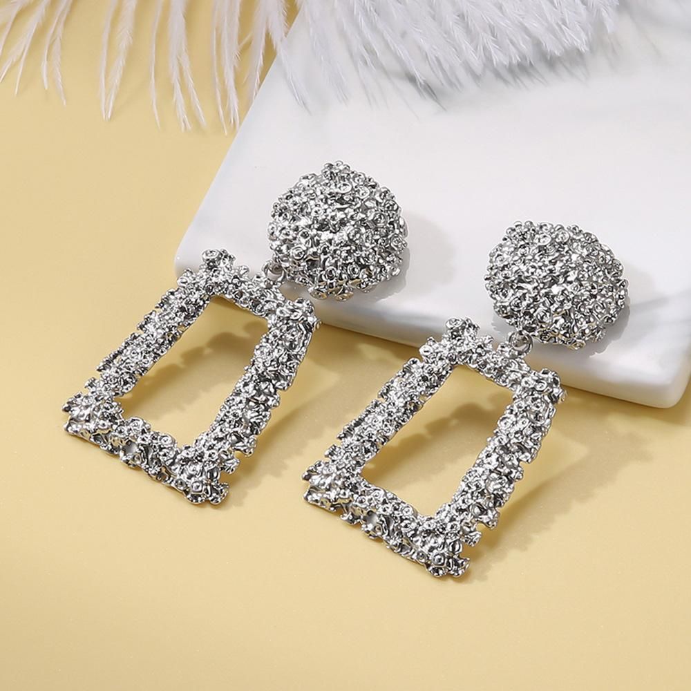 Vintage Large Square Dangle Ear  Clips- Silver