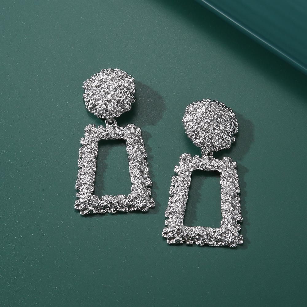 Vintage Large Square Dangle Ear  Clips- Silver