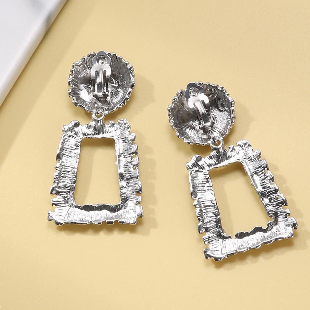 Vintage Large Square Dangle Ear  Clips- Silver