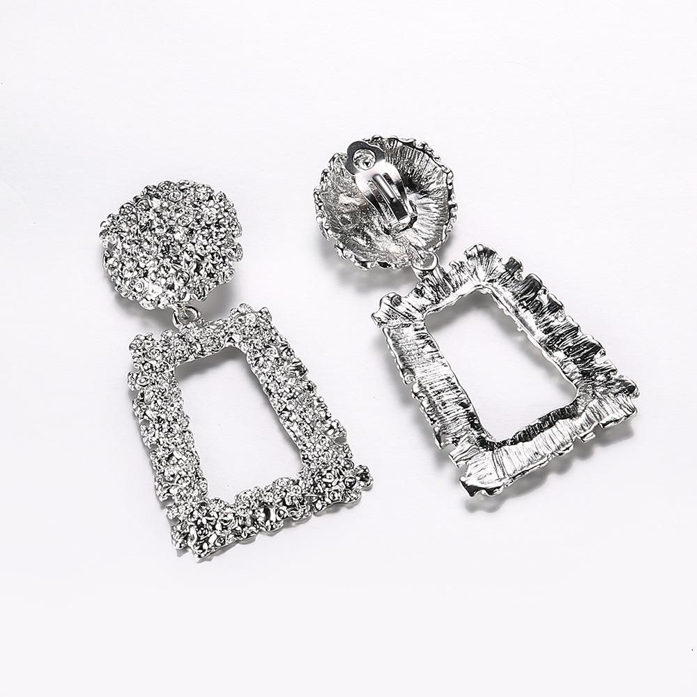 Vintage Large Square Dangle Ear  Clips- Silver