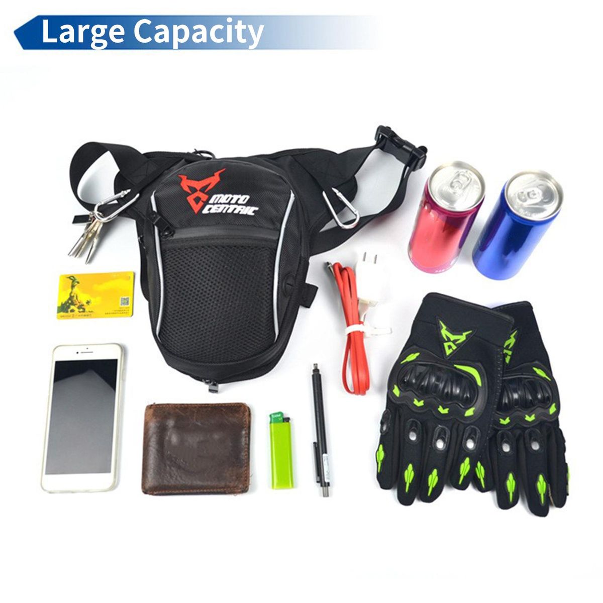 MOTOCENTRIC Leg Bag, Waterproof Motorcycle Leg Bag for Men Women Waist Pack with Reflective Strips for Hiking Riding Cycling