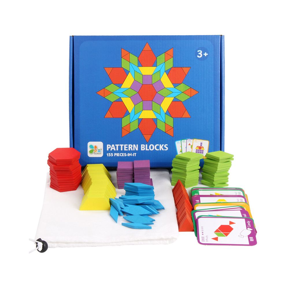 155 Pieces Wooden Pattern Block Geometric Shape Puzzle Early
