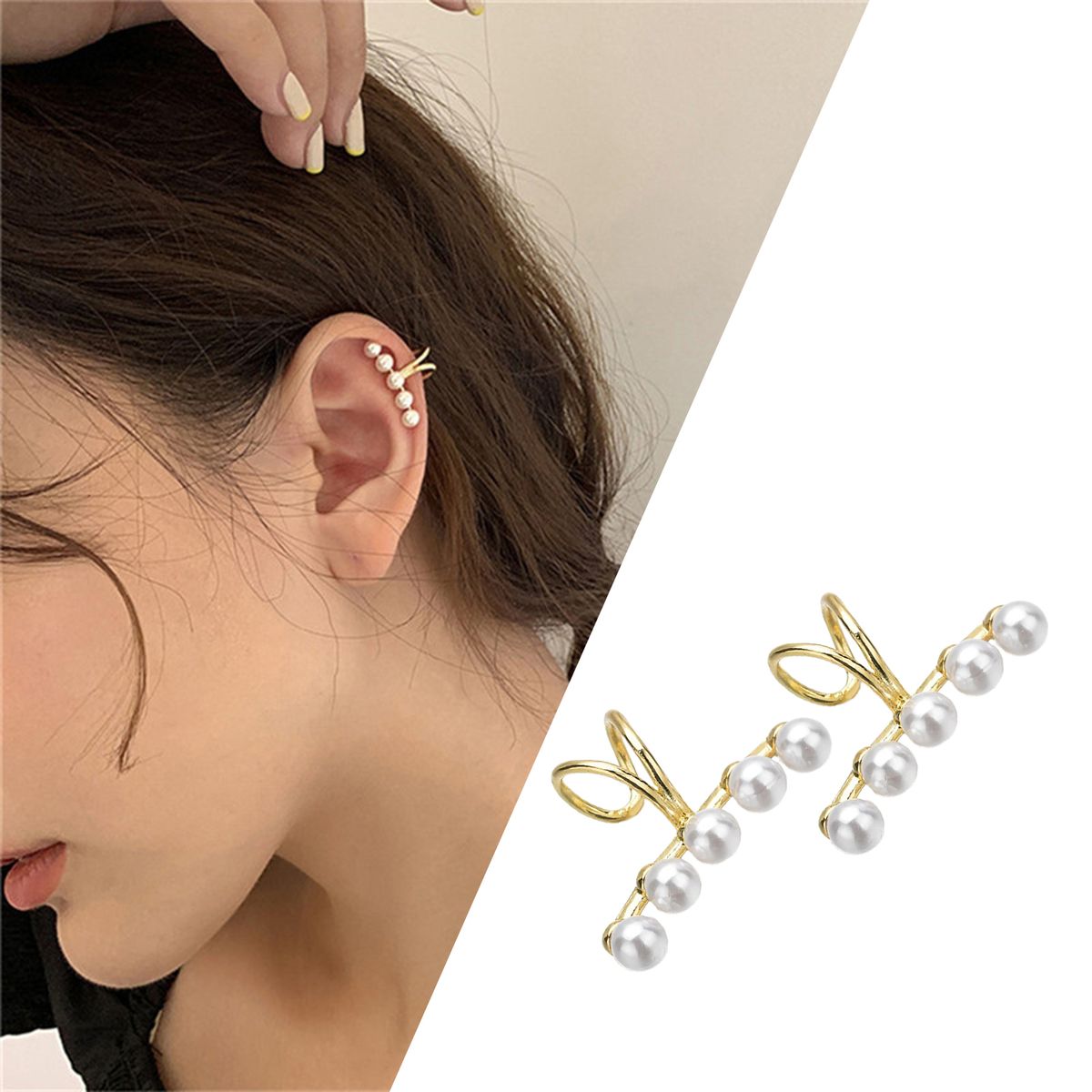 Women Ear Cuffs Non Pierced Clip On Faux Pearls Ear-Silver