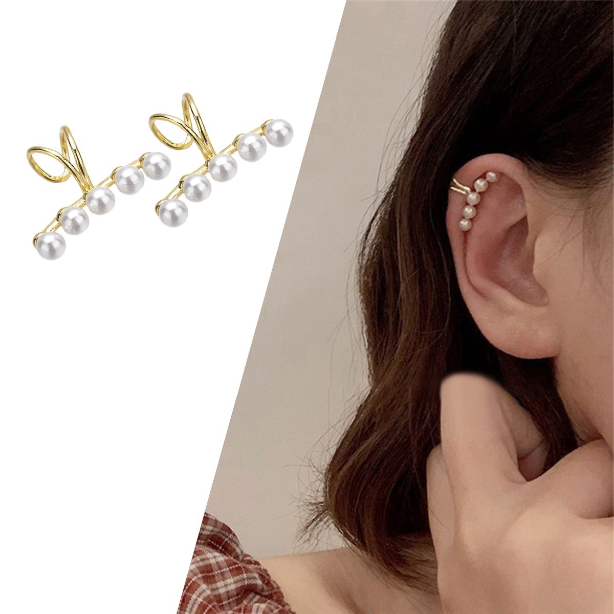 Women Ear Cuffs Non Pierced Clip On Faux Pearls Ear-Silver