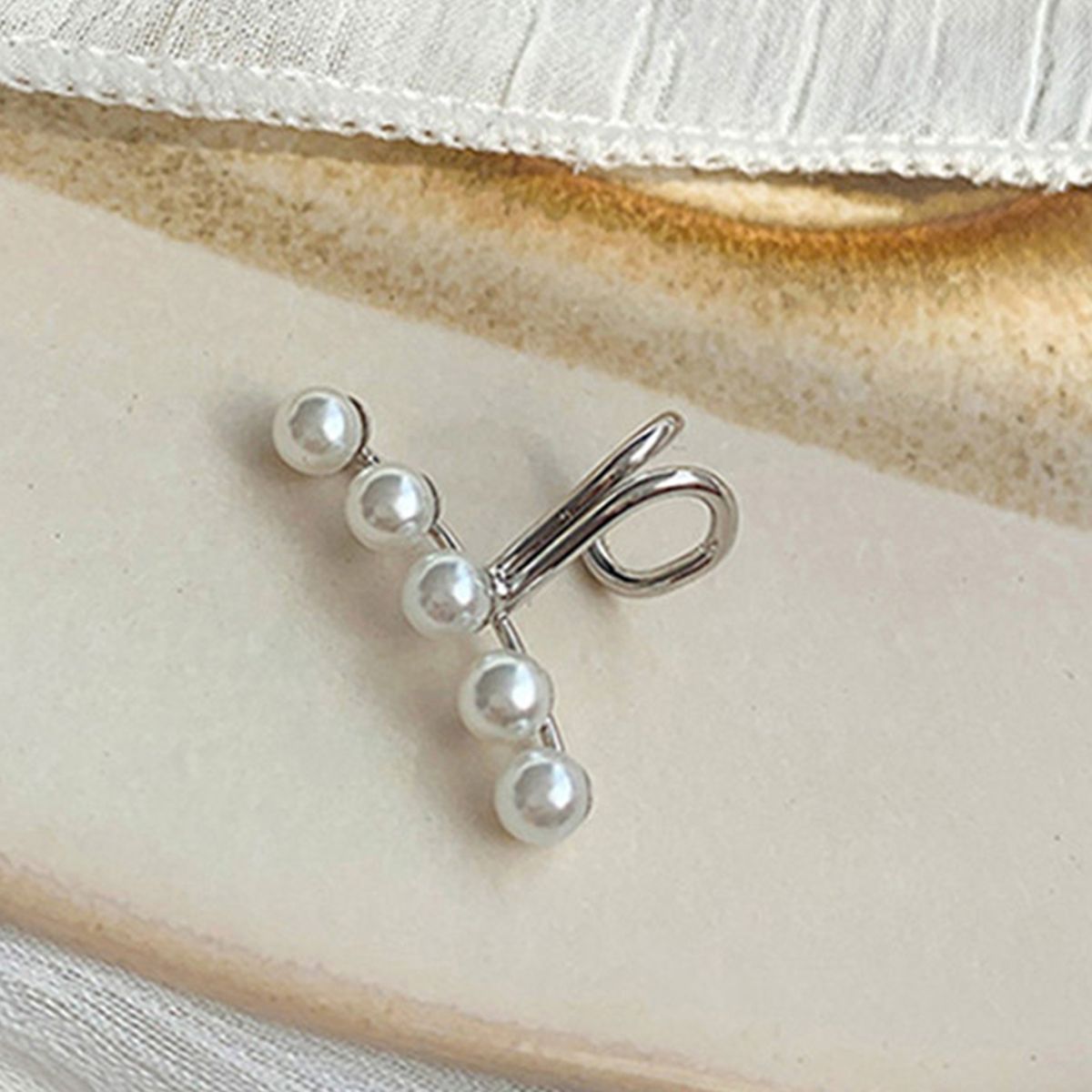 Women Ear Cuffs Non Pierced Clip On Faux Pearls Ear-Silver