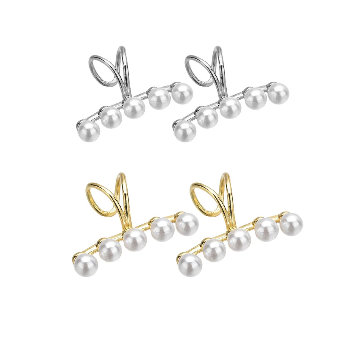 Women Ear Cuffs Non Pierced Clip On Faux Pearls Ear-Silver