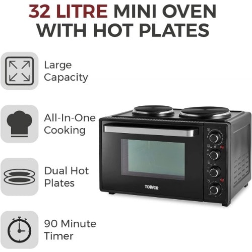 32l Mini Oven With Dual Hot Plates-1000w
