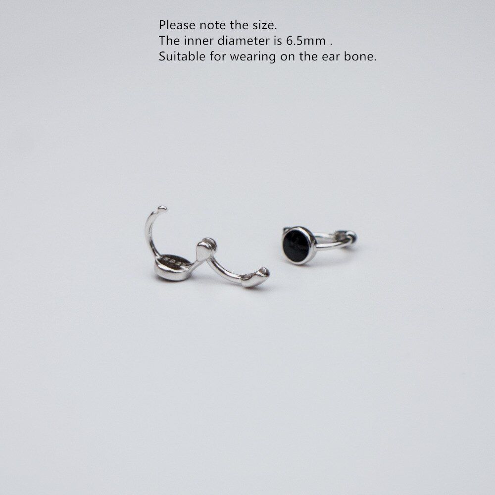 925 Sterling Silver Earring Black Small Round Ear Ring Ear