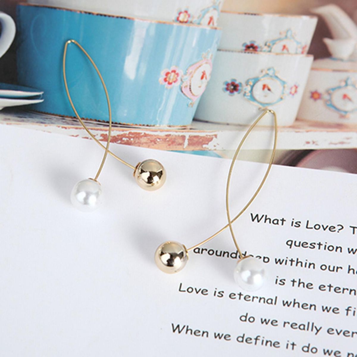 Elegant Women Imitation Pearl Line Hook Drop Pierced-Golden