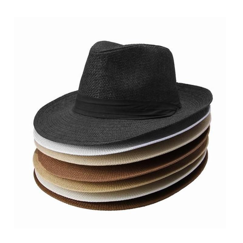 Fashion Men Women Panama Sun Straw Hat Contrast Ribbon Pinched Crown Rolled Trim Beach Cap