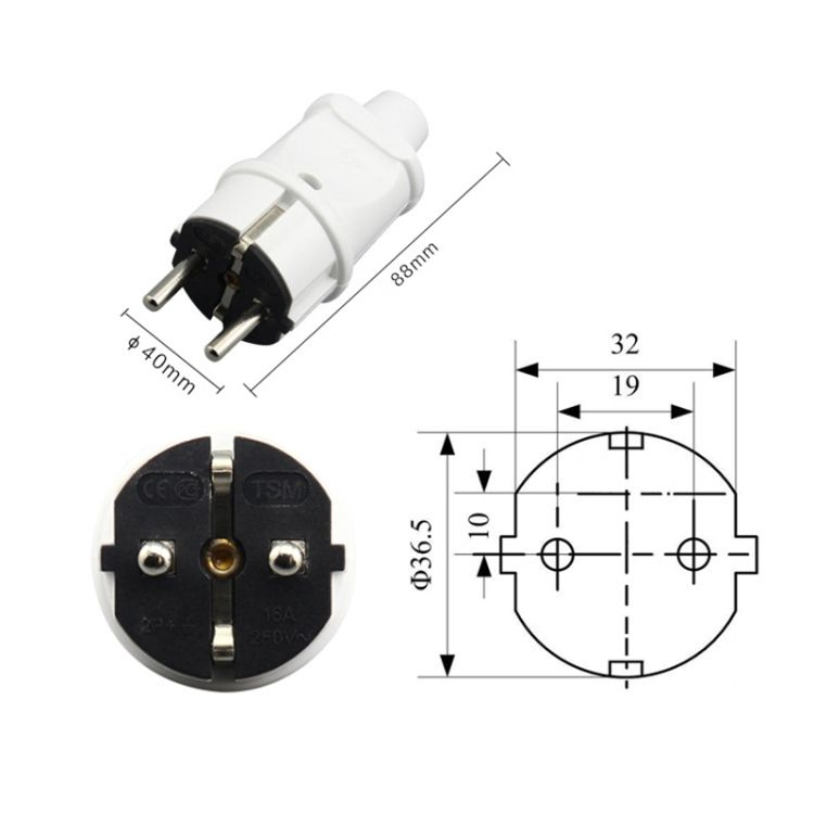 16A Detachable Wiring Power Plug, EU Plug