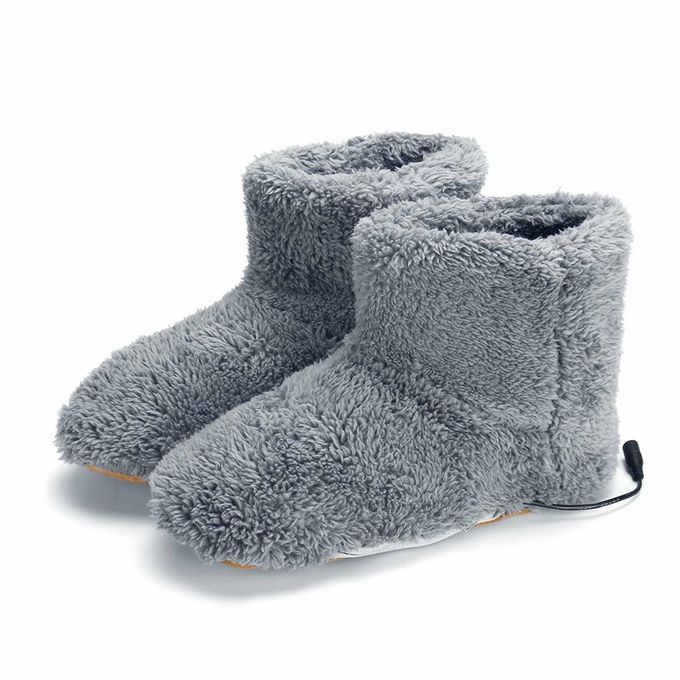 Ele Tri  Heated Shoes  Omfortable Plush Foot Warmer Washable Heating Shoes-grey