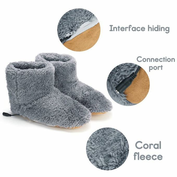 Ele Tri  Heated Shoes  Omfortable Plush Foot Warmer Washable Heating Shoes-grey