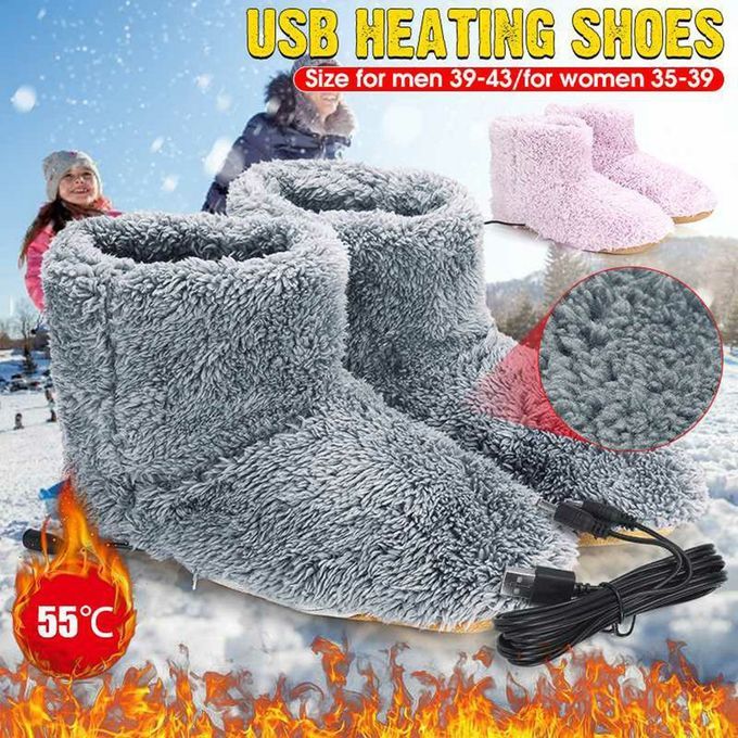 Ele Tri  Heated Shoes  Omfortable Plush Foot Warmer Washable Heating Shoes-grey