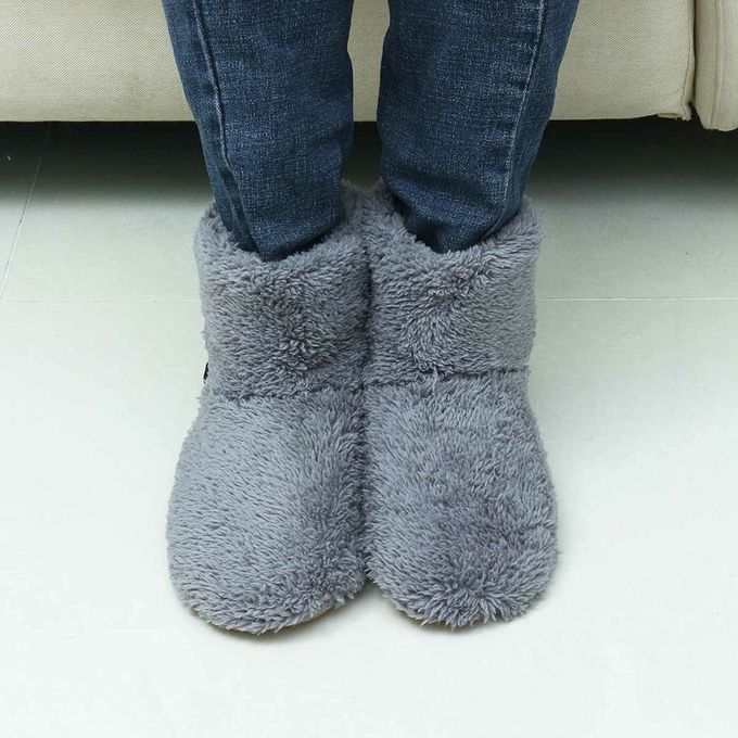 Ele Tri  Heated Shoes  Omfortable Plush Foot Warmer Washable Heating Shoes-grey