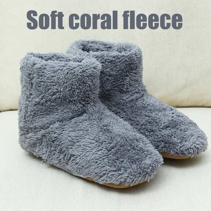 Ele Tri  Heated Shoes  Omfortable Plush Foot Warmer Washable Heating Shoes-grey