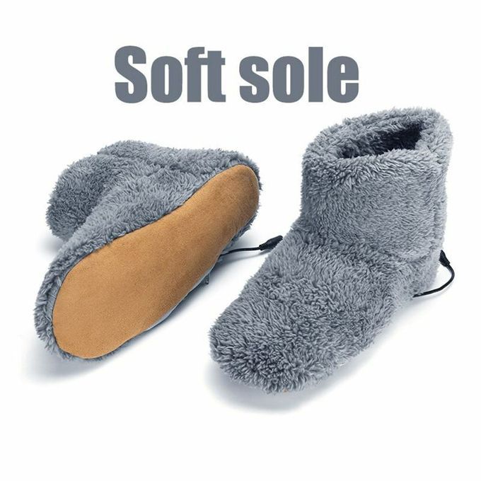 Ele Tri  Heated Shoes  Omfortable Plush Foot Warmer Washable Heating Shoes-grey