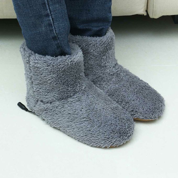 Ele Tri  Heated Shoes  Omfortable Plush Foot Warmer Washable Heating Shoes-grey