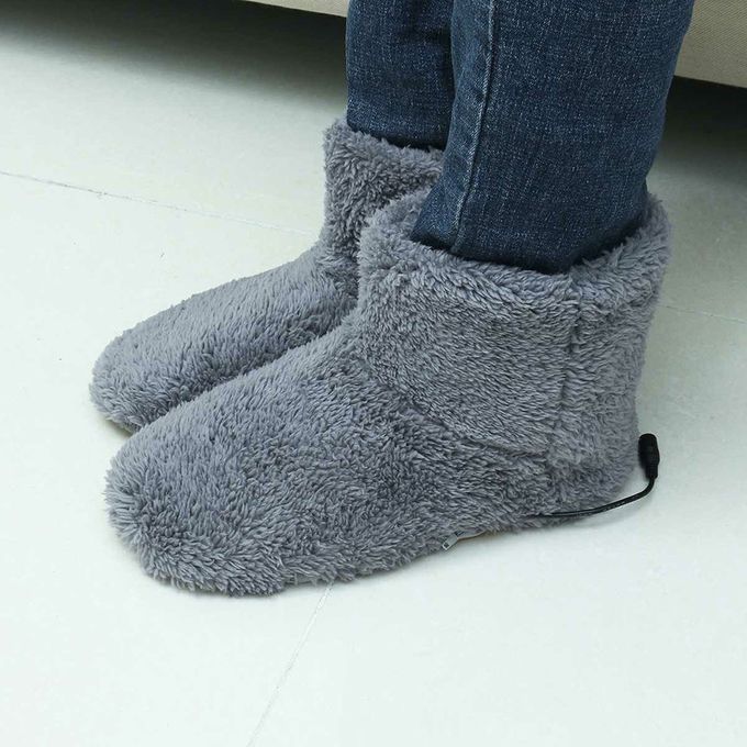 Ele Tri  Heated Shoes  Omfortable Plush Foot Warmer Washable Heating Shoes-grey