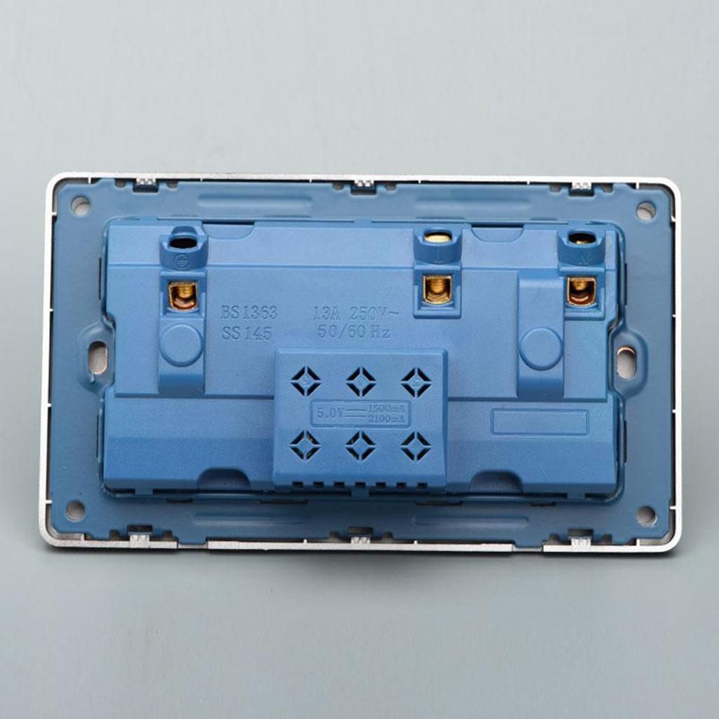 Double Wall UK Plug Socket 2 Gang 13A 2 USB Charger Port Plate Black