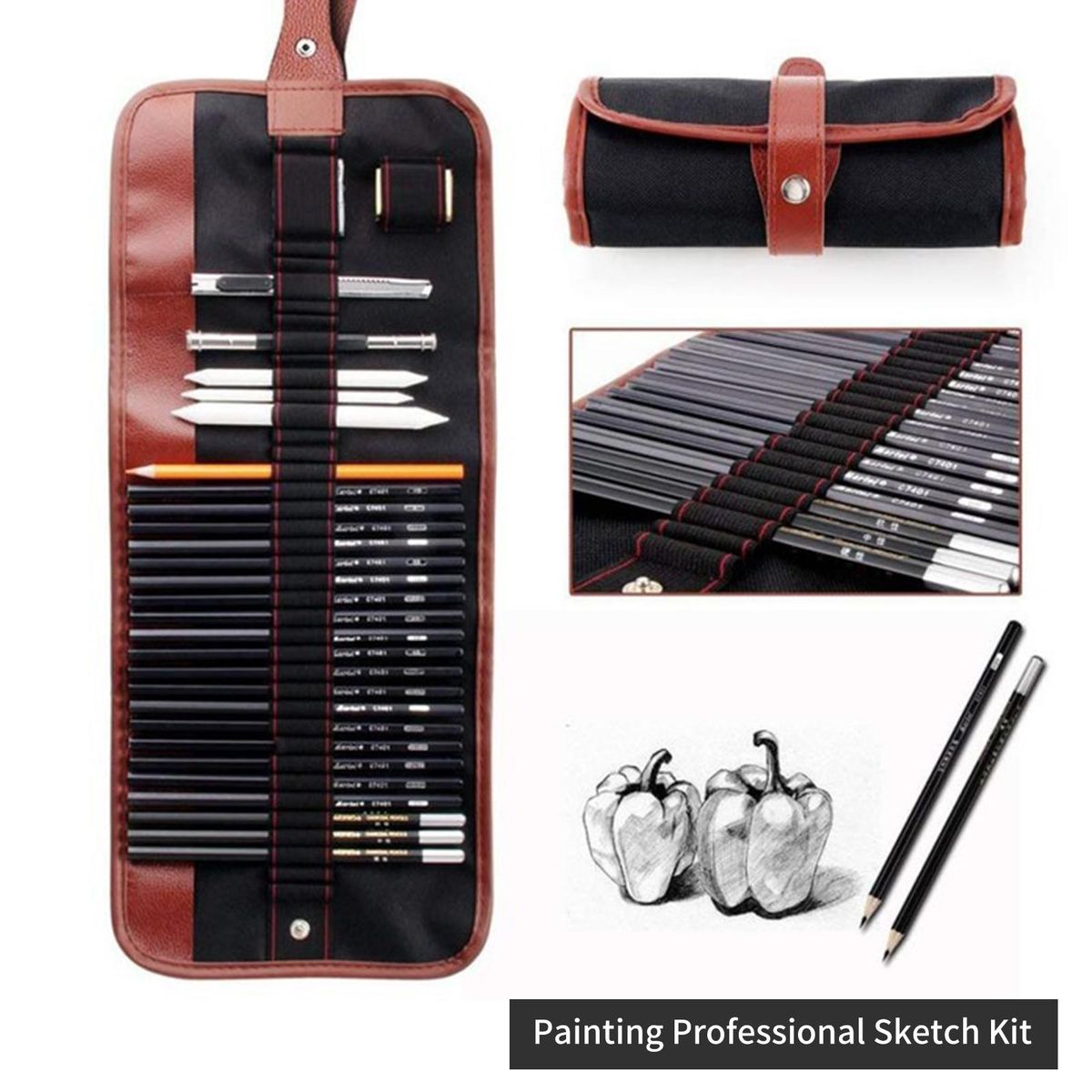 30PCS Pencil Set Drawing Sketching Charcoal Pencil Art Professional Art Supplies with Storage Pouch Bag Portrait Drawing Tool Great Gift for Adults Students Beginners And Artists