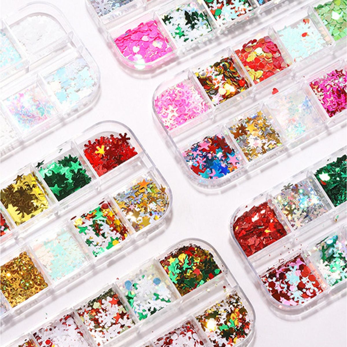 Nail Glitter Set Christmas 12 Blocks of Nail Decors Rhinestones for Nail Art DIY Assorted Nail Glitter Sequins