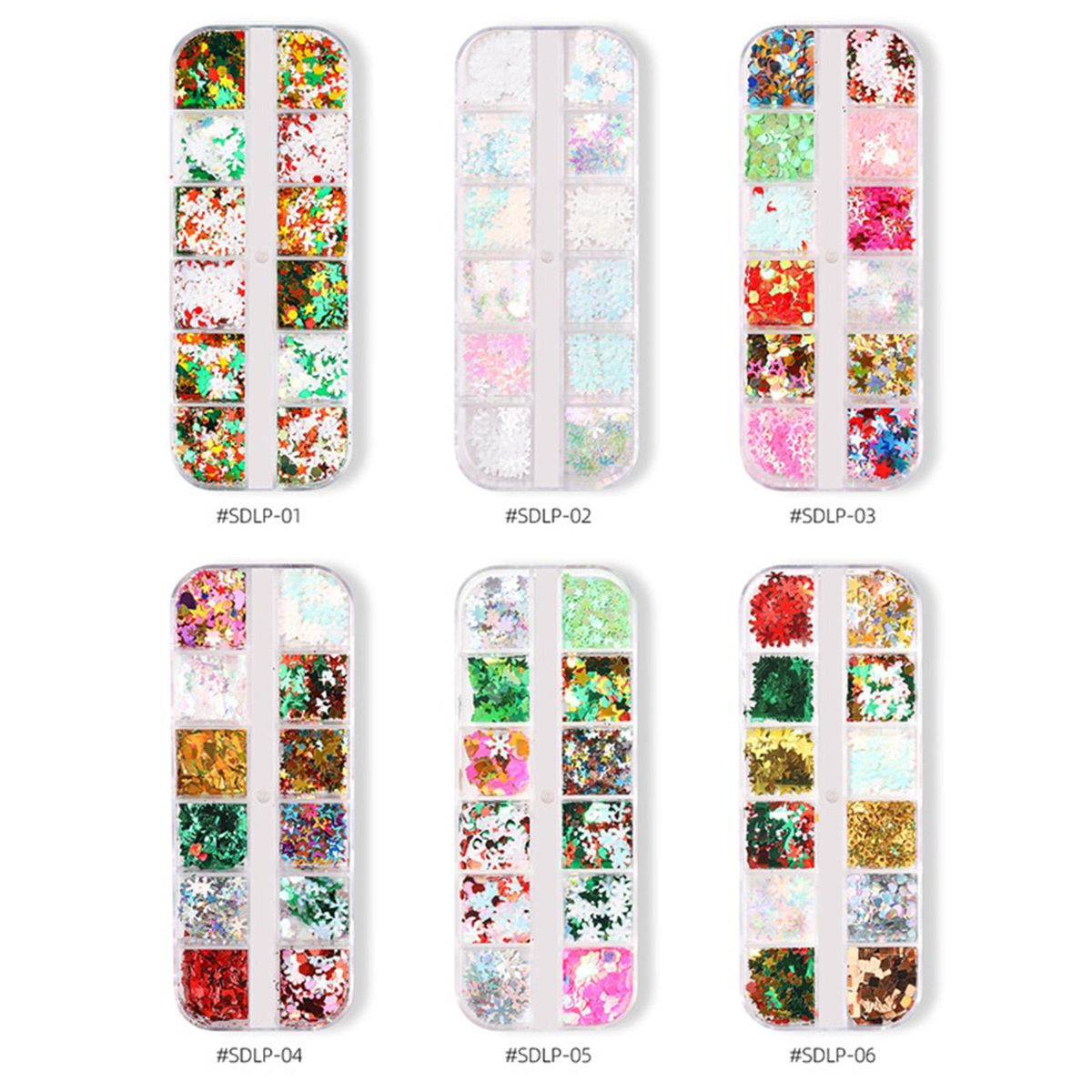 Nail Glitter Set Christmas 12 Blocks of Nail Decors Rhinestones for Nail Art DIY Assorted Nail Glitter Sequins