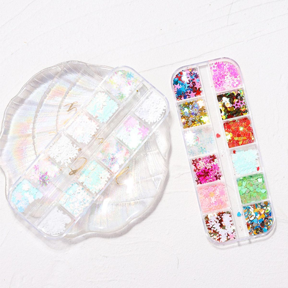 Nail Glitter Set Christmas 12 Blocks of Nail Decors Rhinestones for Nail Art DIY Assorted Nail Glitter Sequins