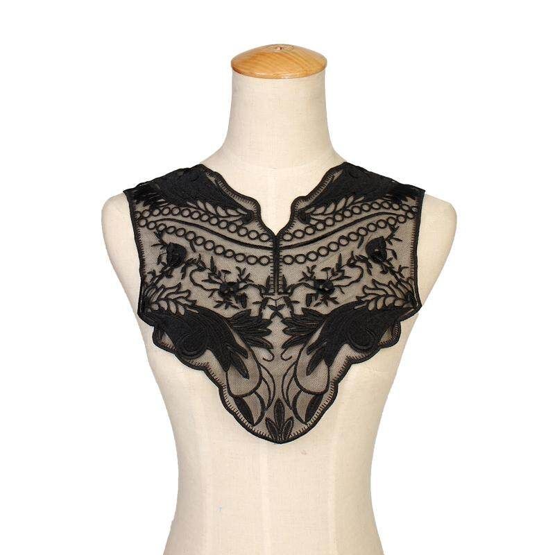 1pc Black Embroidery Tulle Guipure Flower Lace Neckline Fabric DIY Voile Lace Collar Fabric Sewing Applique Supplies Dress