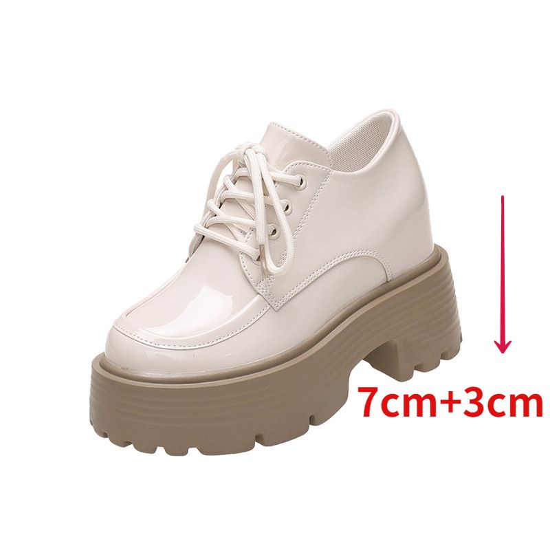 (Black)Platform Shoes Women Hidden Heel Loafers Fashion Designer Inner Height Chunky Round Toe JIN