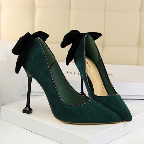 Women's Bowknot Heels Wedding Court Dress Party Shoes Green