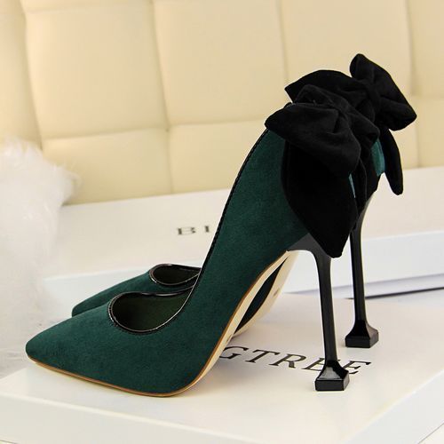 Women's Bowknot Heels Wedding Court Dress Party Shoes Green