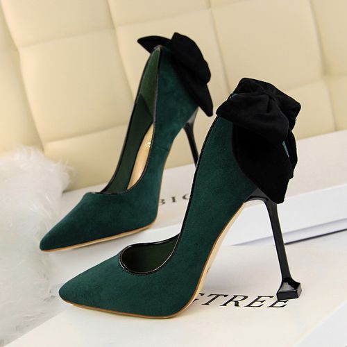 Women's Bowknot Heels Wedding Court Dress Party Shoes Green