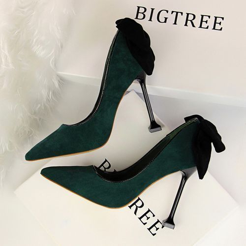 Women's Bowknot Heels Wedding Court Dress Party Shoes Green