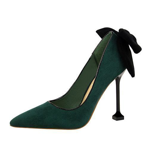 Women's Bowknot Heels Wedding Court Dress Party Shoes Green