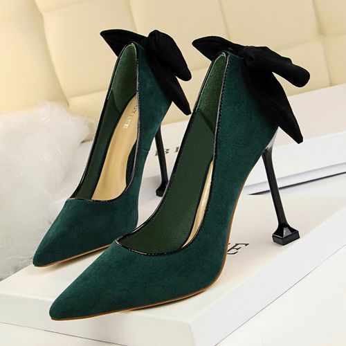 Women's Bowknot Heels Wedding Court Dress Party Shoes Green