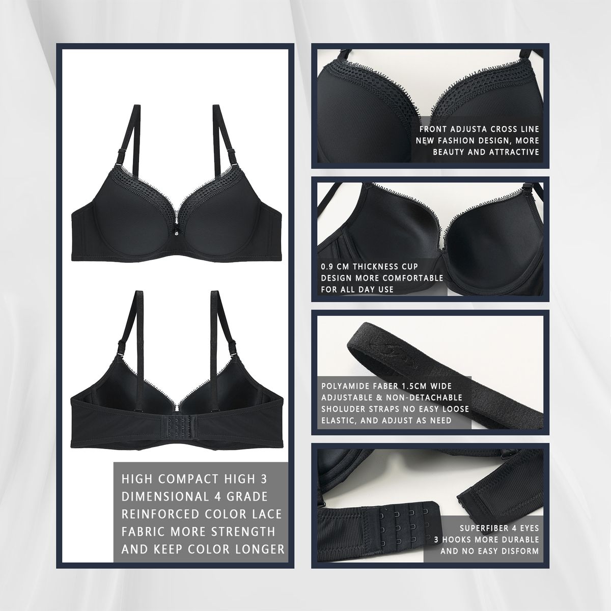 Comfortable Underwired  Solid Color C Cup Size Bra For Women