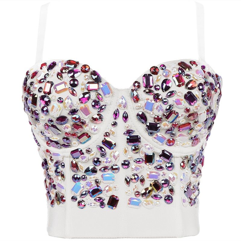 Luxury Mixed Color Acrylic Stone  Bra Women Y Crystal Rhinestone-white Colorful