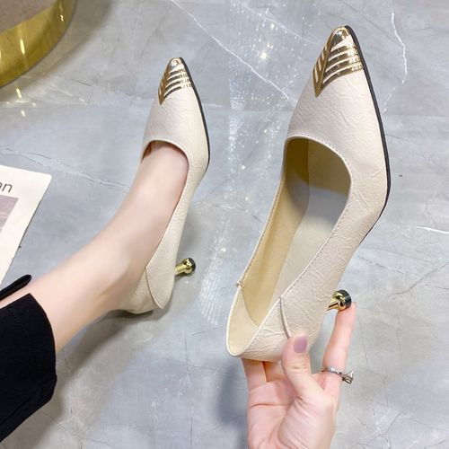 Ladies Classic Simple Pointed Toe Fashion High Heels-Beige 5cm